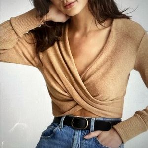 Anthropologie Maeve Deep-V, Cropped Sweater